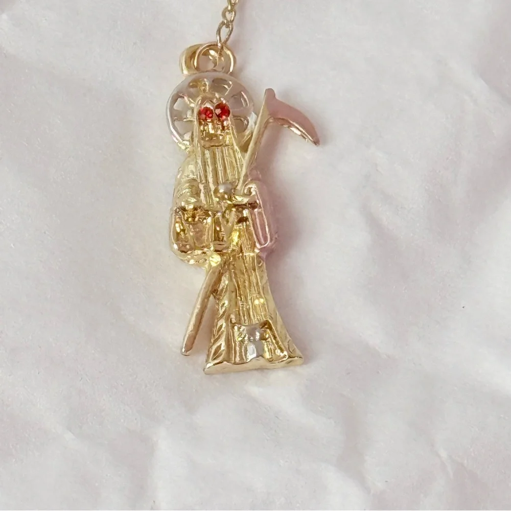New, Rosary, tricolor Laminated Gold‎ with image of the holy death. unisex